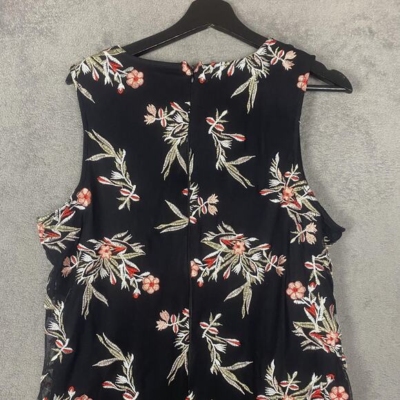 Alfani Woman Dress Womens 16W Black Floral Embroidered Sleeveless Mesh Asym Hem - Picture 5 of 12